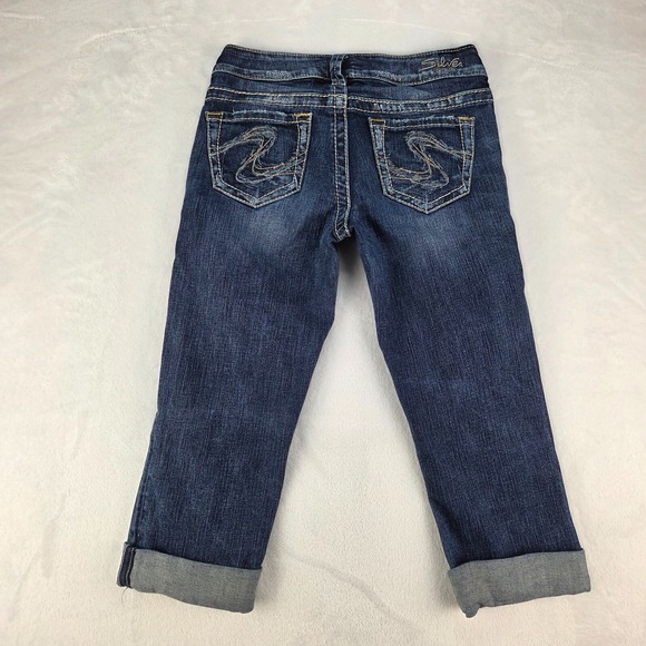 Silver Jeans‎ Aiko Capri W25 Dark Wash Cuffed Denim Stretch Cropped Jeans - Picture 2 of 11